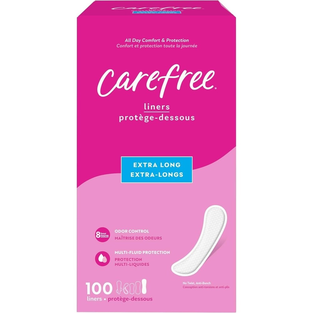 100-Count Carefree Women's Panty Liners White Extra Long Unwrapped Unscented